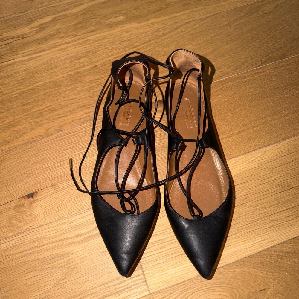 Aquazzura Black Lace-Up Flats